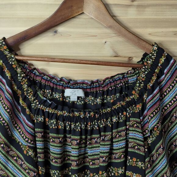 Loft Top Womens 26 Black Striped Off the Shoulder Blouse - Picture 2 of 9